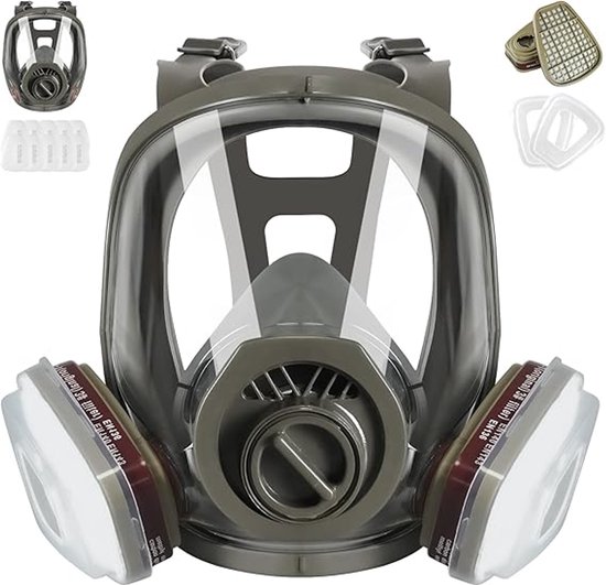 Volledig Beschermend Masker - Adembeschermingsmasker - Herbruikbaar - Gasmasker - met Actieve Koolfilter om te Schilderen - Beschermt Tegen Gas, Verf, Stof, Chemicaliën