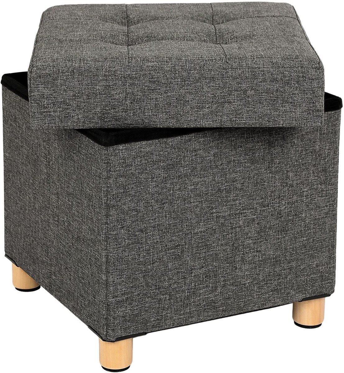 Hoppa! Zitbank - zitkist - zitpoef - voetenbank - hocker met opbergruimte en deksel - Donkergrijs - MDF - 38 x 38 x 40 cm