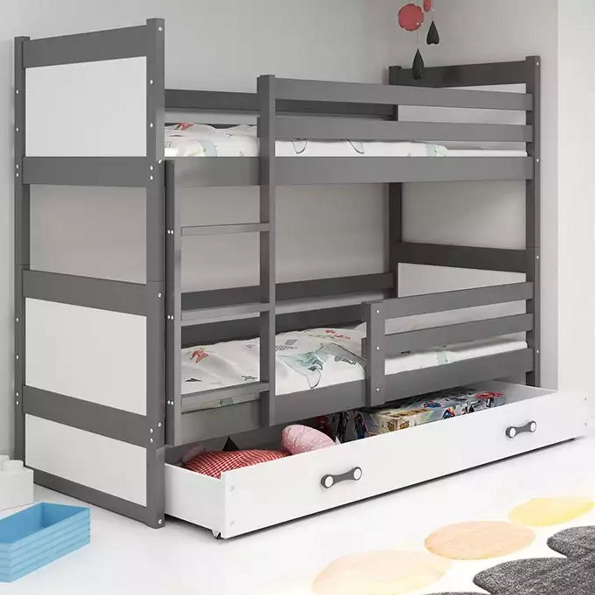 BMS - Jeugd Stapelbed - 90x190 cm - Graphiet/Wit