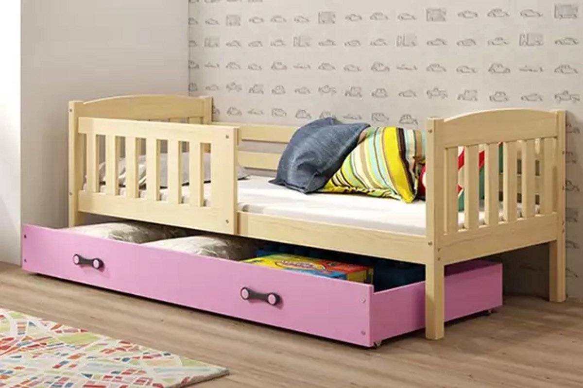 BMS KUBUŚ - Kinderbed - 80x160 - Met Matras en Lade - Pine/Pink