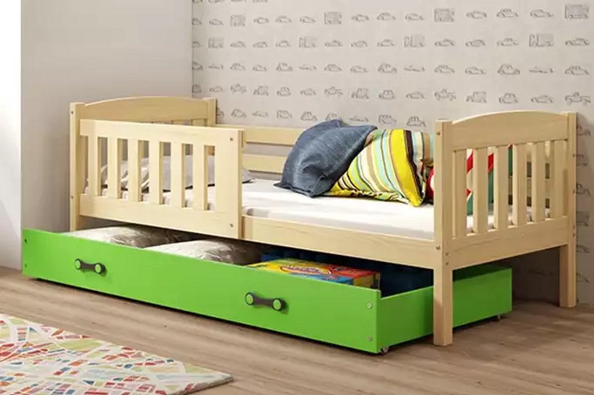 BMS - Kinderbed KUBUŚ - 80x160 cm - Groen - Inclusief Matras en Lade