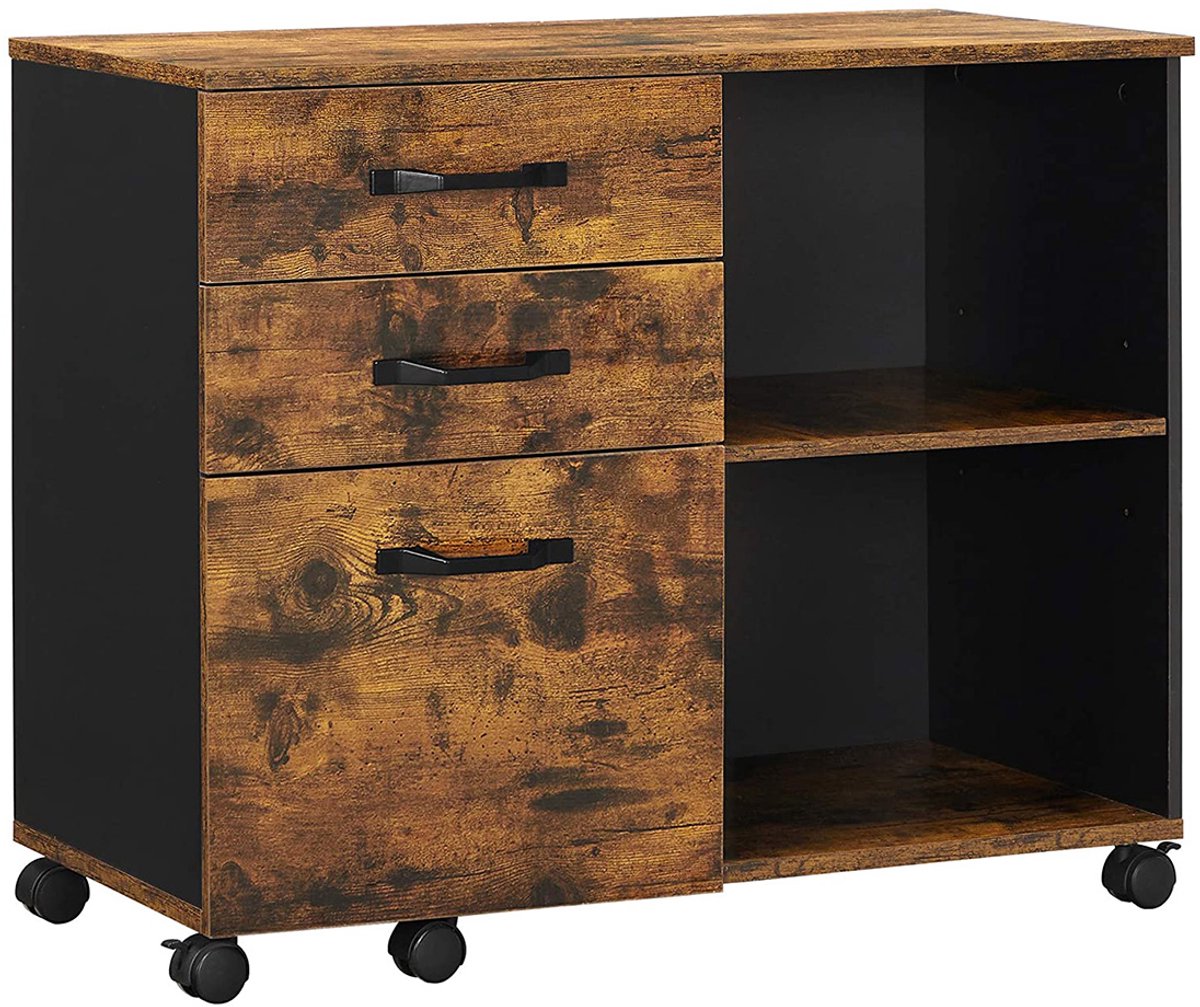 Archiefkast - Rolcontainer - 3 laden - DIN A4 - Printerstandaard - Vintage Bruin-Zwart