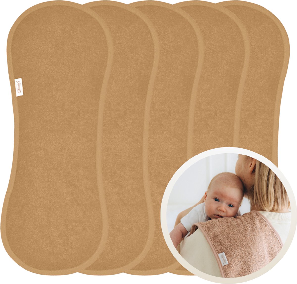 Funnies Spuugdoekjes 5 Stuks Sand - Set van 5 Zachte Spuugdoekjes - Monddoekjes - Kwijldoekjes - 20x55 cm - Absorberend en Zacht - 100% Katoenen Badstof - Perfect voor na de Borstvoeding, Voeden en Bescherming van Kleding