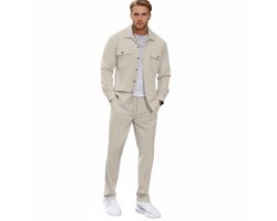 Lounge Kledingset Heren - Blouse - Lange Broek - Wit - Beige - Set