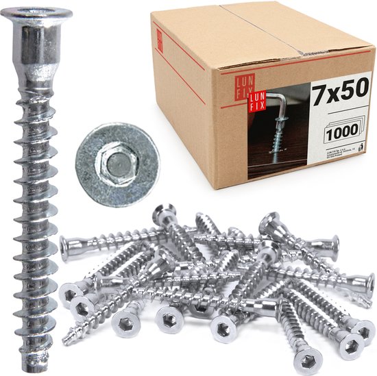 LUN FIX - Vis de fixation Zn blanc 7x50 - pour fixation de matériel - Wit - 1000 pièces