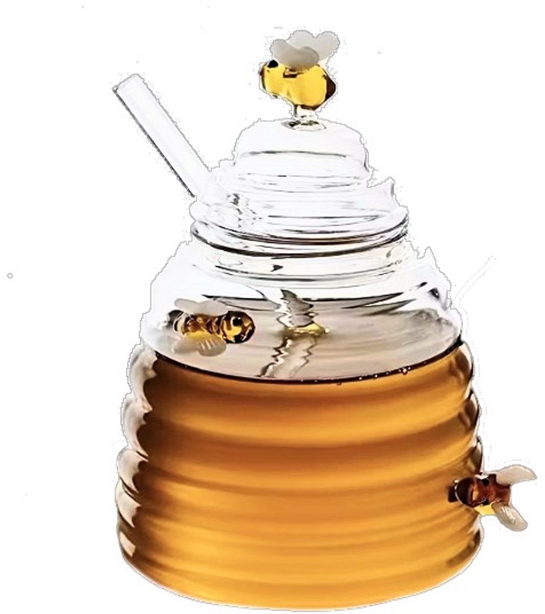 honingpot - honingpot - honingpot met deksel en glazen lepel - glazen honingpot