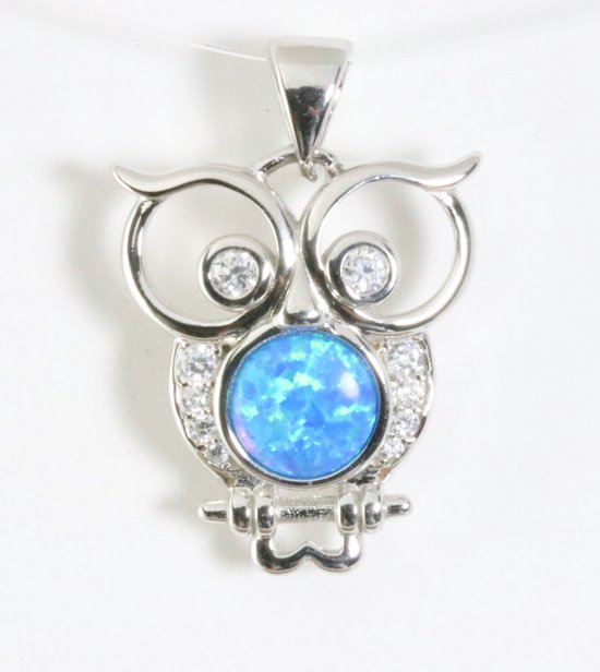 Pendentif hibou en argent avec opale australienne et topaze blanche