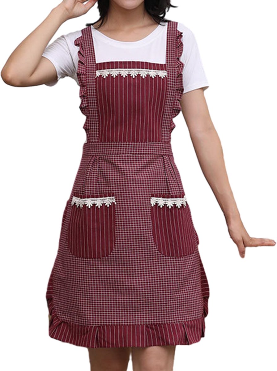 Elkuaie Professioneel Keukenschort voor Dames en Heren – Horeca Sloof – Verstelbaar touw – Extra Vakken – 75 x 70 cm – Rood