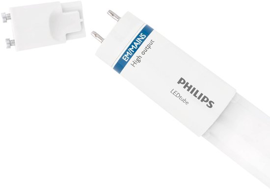 Philips ledlamp buis met de tekst 'EM/MAINS High output' en een losse witte starter.