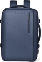 Blauwe CAIMCO rugzak met schuine naden en een voorvak met rits.