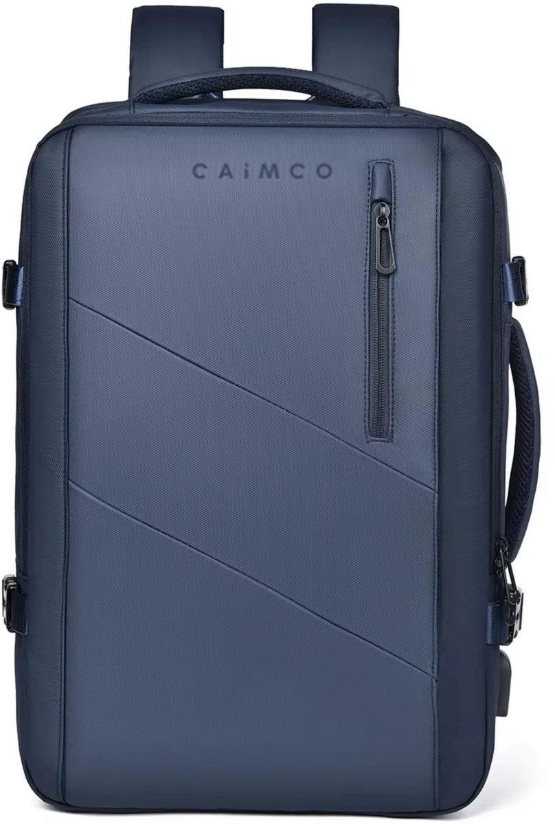 Caimco Nexus Rugzak met USB Oplaadpoort & Laptopvak – Uitbreidbare Waterafstotende Backpack – 15.6 inch Laptop Rugtas voor School, Werk & Reizen – Blauw