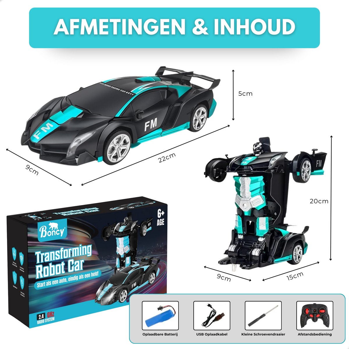 Boncy® Bestuurbare RC Auto - Transformerende Lambo Blauw - Jongens Meisje Volwassenen - Robot Speelgoed Binnen & Buiten - Afstandbestuurbaar Race Drift Car - Afstandsbestuurbaar Raceauto Accu Stuntauto - Bestuurbaar Elektrisch Autos Afstandsbediening — afbeelding 5