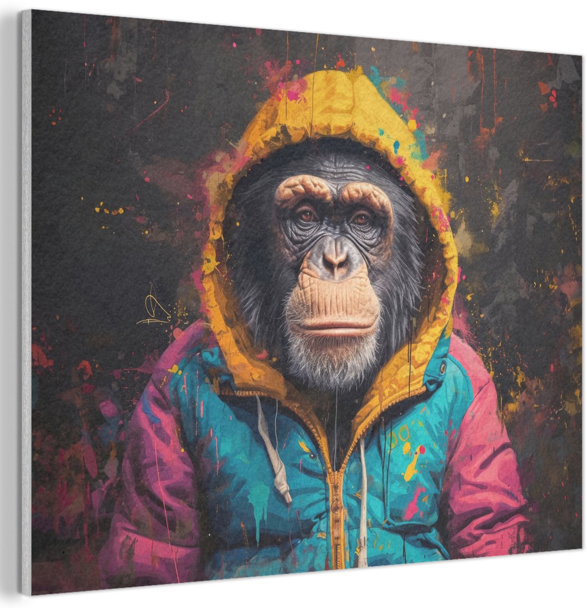 Akoestisch wandpaneel 40x30 cm - Vilt schilderij Graffiti - Chimpansee - Jas - Aap - Verf - Akoestische panelen - Geluidsdempende wanddecoratie - Geluidsisolatie woonkamer - Muurdecoratie geluidspanelen