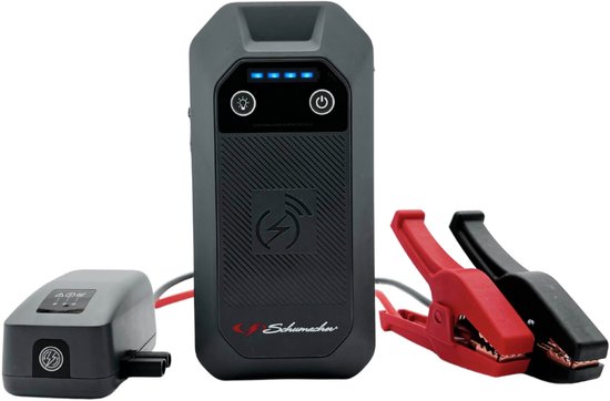 Schumacher Electric SBX 504 Compact – Jumpstarter 1000A 12V met afneembare klemmen voor auto – Starthulp met USB-Powerbank, draadloos Qi, LED Zaklamp – Accu Booster Tot 25 starts