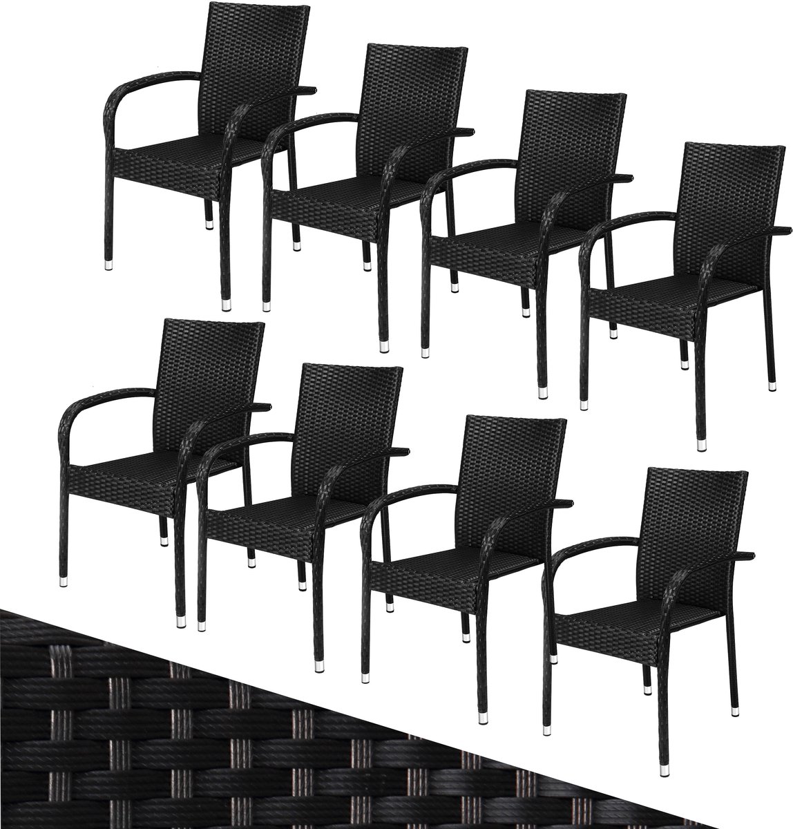 Casaria Tuinstoelen Stapelbaar – Set van 8 – 90x56x60 cm – Zwart – foto 2