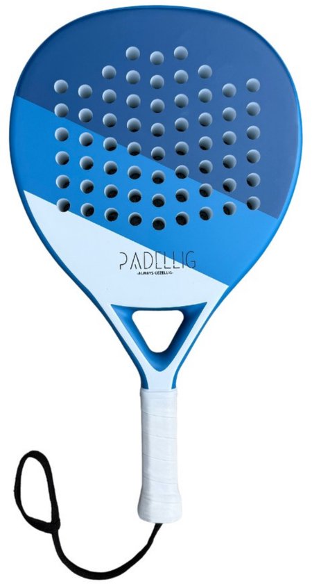 Padelracket Padellig BLUE DELIGHT - 3K full carbon padel racket - teardrop racket - beginners/gevorderd - met padelballen & tas