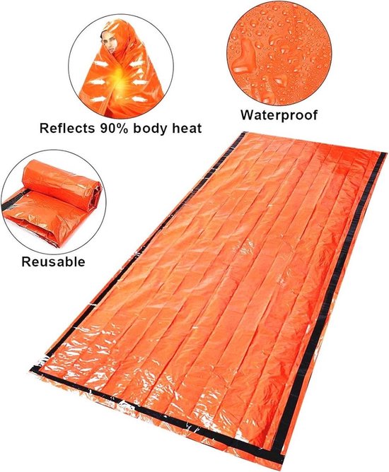 WNHB® Noodtent met nooddeken en slaapzak - 3 delige nooduitrusting - Waterdicht - Compact - Oranje — afbeelding 5
