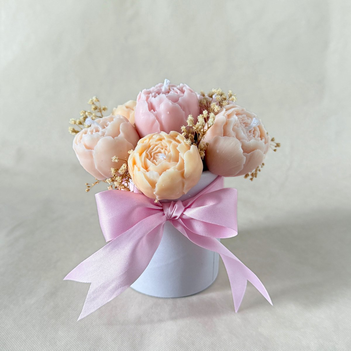 Mini Flower Box-6 Handgemaakte Koolzaadwas Kaarsen in Pioenroos Vorm – Pastelkleuren & Bloemige Geuren – Cadeau & Decoratie