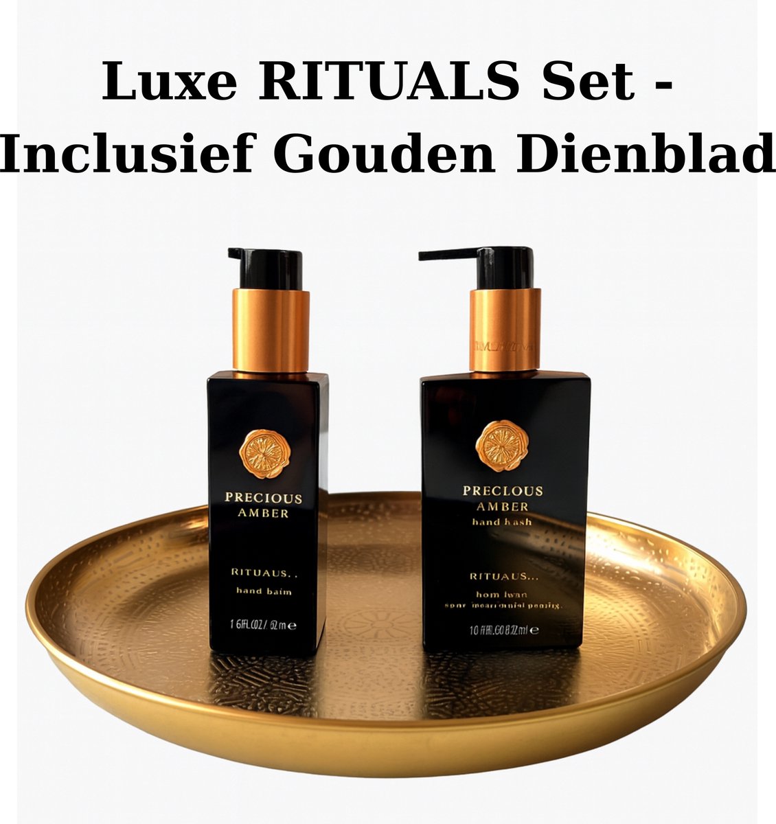 Rituals - Amber - Luxury Set - Handzeep 300 ml + Handbalm 175 ml + Gouden Dienblad - Hand Wash 300 ml + Handbalsem 175 ml