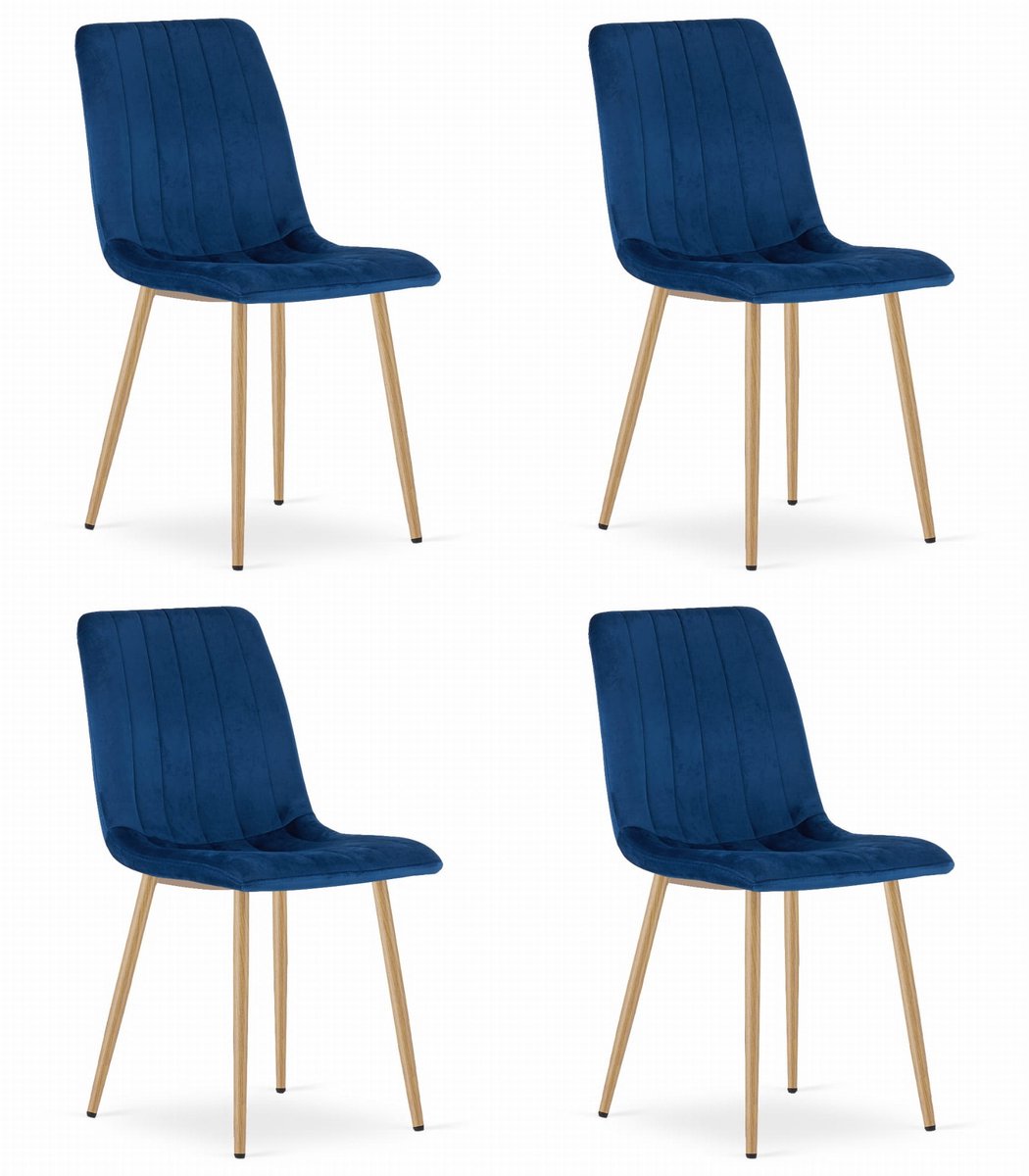 LEOBERT Set van 4 Eetkamerstoelen LAVA - Donkerblauw - Houtlook Metalen Poten - Velvet Bekleding - Industriële Stijl, Max. 110 kg, Ergonomisch Design, Comfortabele Zitting donkerblauw / houtlook
