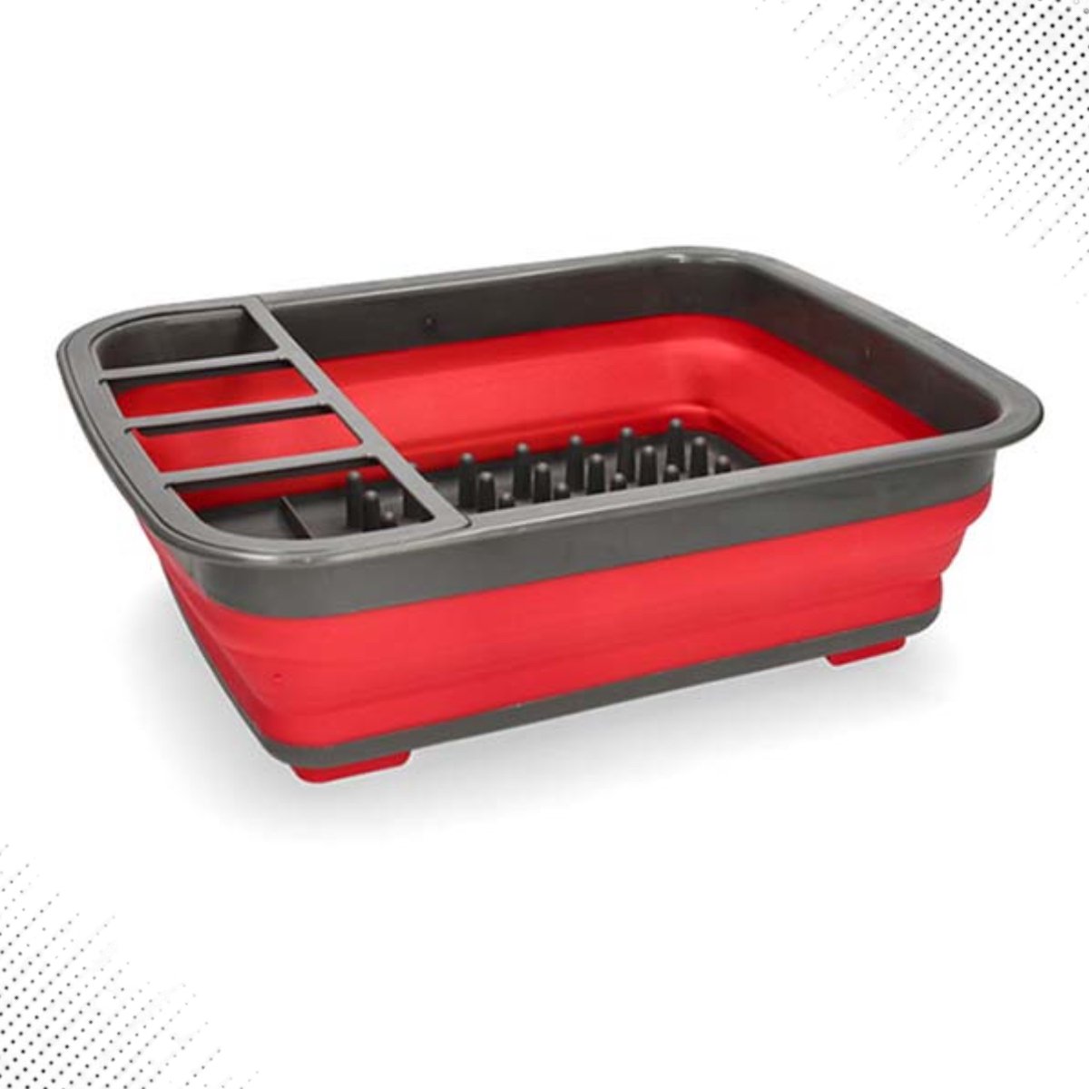 Siliconen vaatdroger - opvouwbaar afdruiprek- Camping - Caravan - Camper - Opvouwbaar - Afwasrek - Donkergrijs en Rood