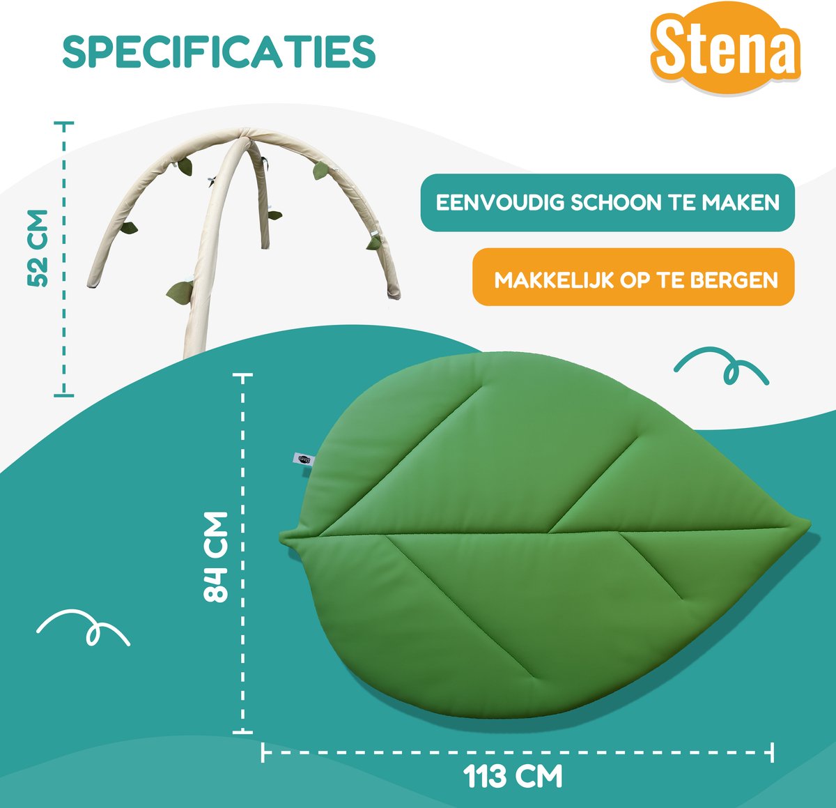 Stena Babygym - Speelkleed Baby met Boog - Jungle - 8 Speeltjes - Speelmat - Trendy Design - 0 tot 18 Maanden — afbeelding 9
