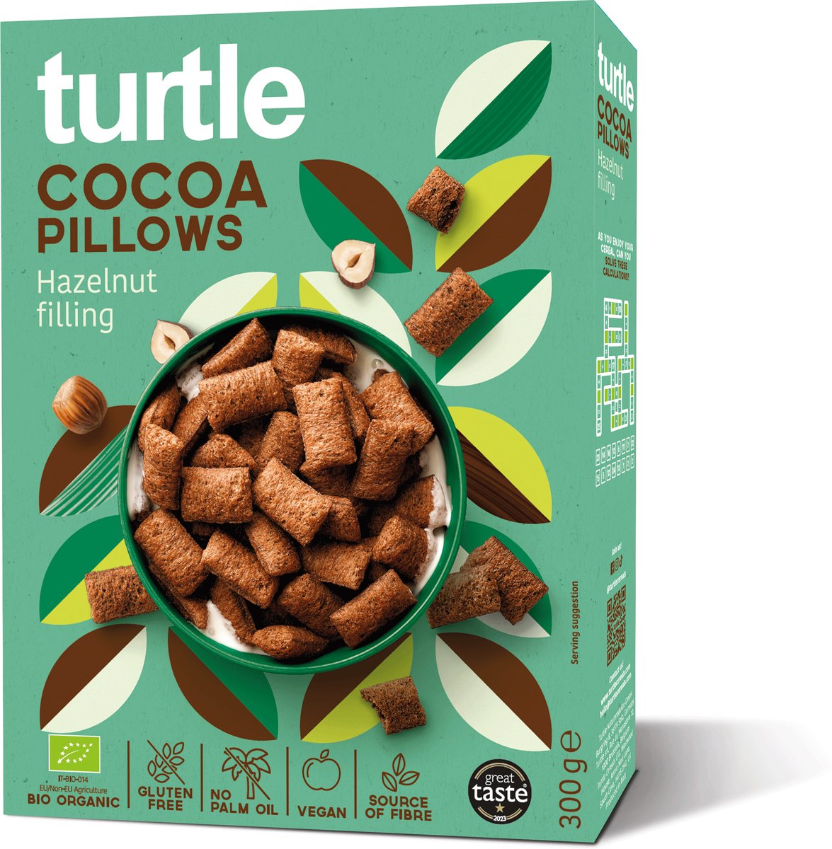 Turtle Cocoa pillows with hazelnut filling - Ontbijtgranen -Bio - glutenvrij - 16 keer meer hazelnoot - overheerlijk