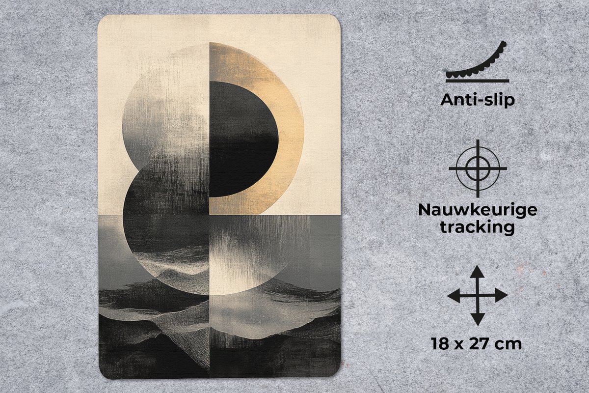 Muismat 18x27 cm - Mousepad Cirkels - Schaduw - Abstract - Muismatten