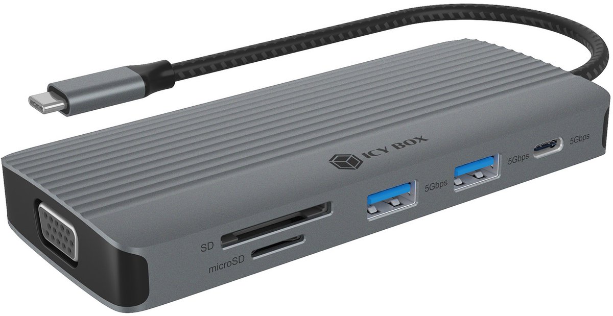 ICY BOX IB-DK4040a-CPD Bedraad USB 3.2 Gen 1 (3.1 Gen 1) Type-C Aluminium, Zilver