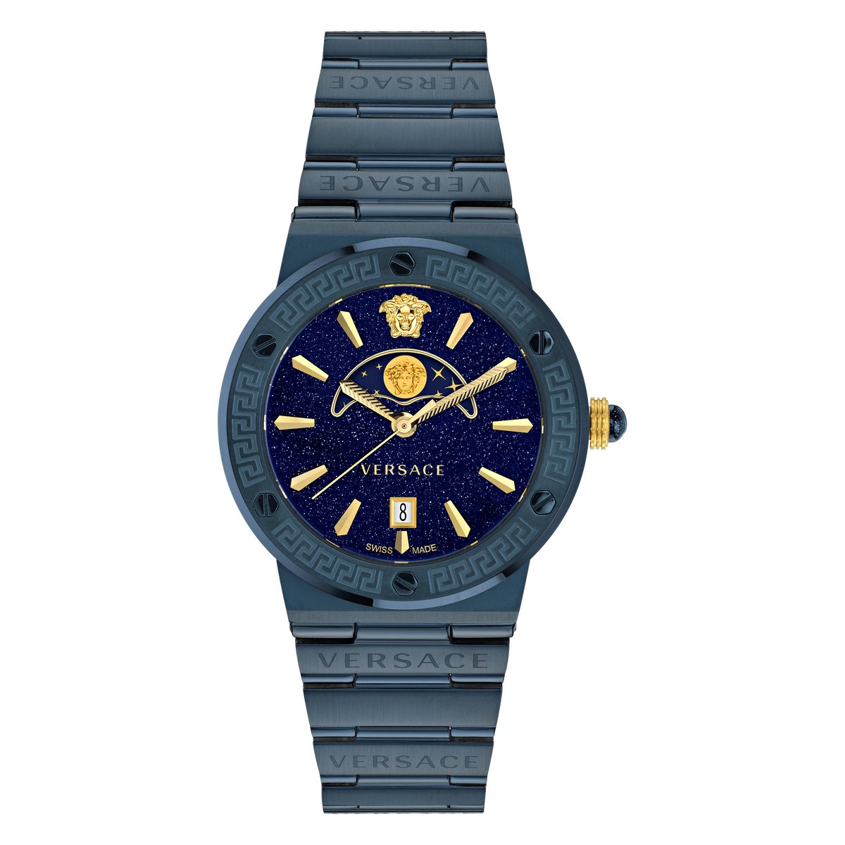 Versace Greca Logo Moonphase VE7G00423 Horloge - Staal - Blauw - Ø 38 mm