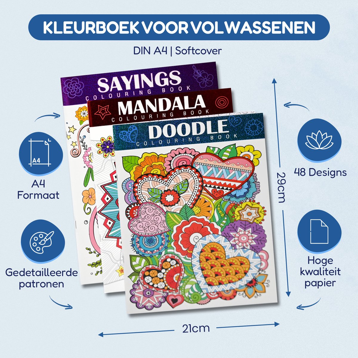 Kleurboek voor Volwassenen 3-in-1 Bundel - Mandala, Sayings, Doodling - Mandala Kleurboek Volwassenen - Kleuren voor Volwassenen - Tekenen voor Volwassenen - Creatief Volwassenen - 48 Pagina's - 29,7 x 21 cm — afbeelding 5