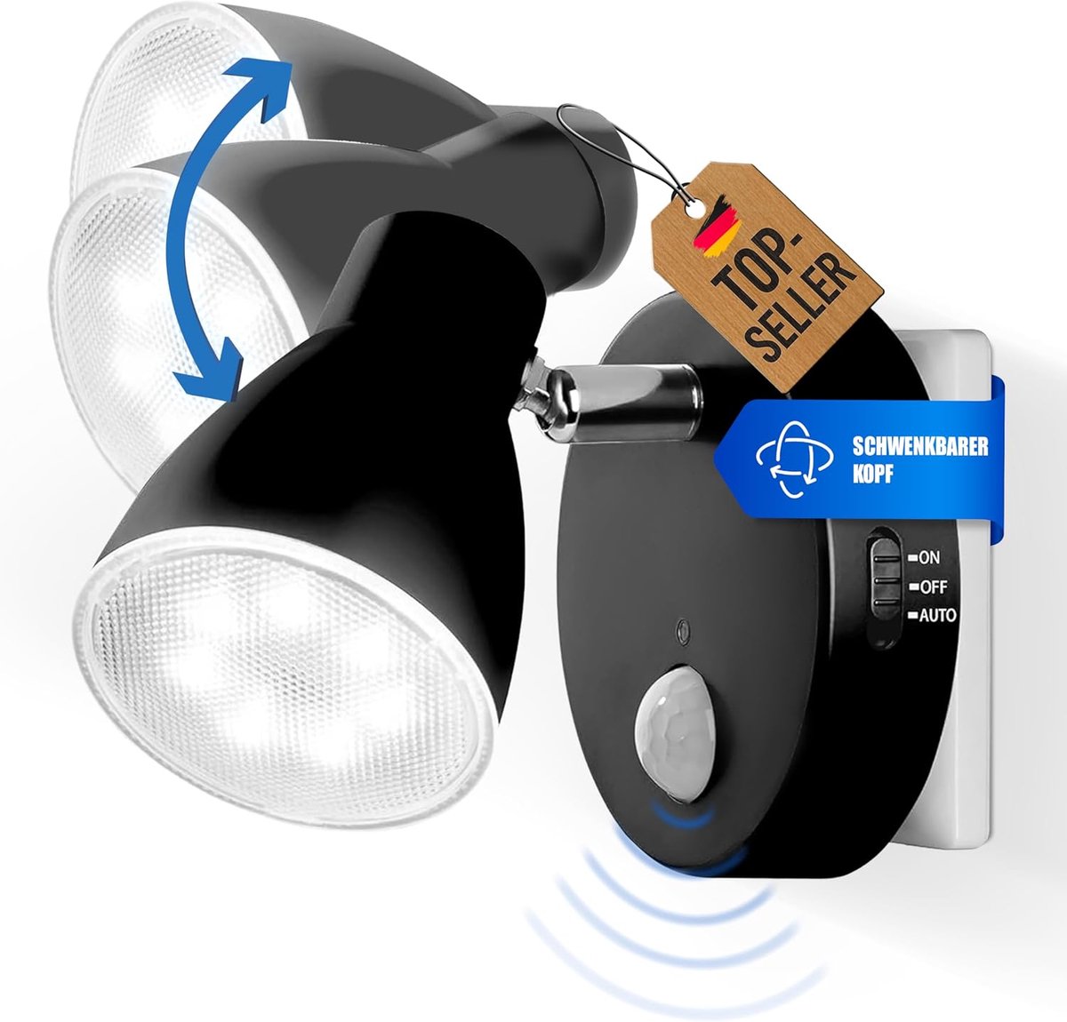 Trango 2635-015 LED-sensor nachtlampje * MILO * met bewegingssensor en automatische functie in zwart veiligheidslicht Direct 230V, socketlamp, wandlamp, oriëntatielicht, nachtlamp, socket light