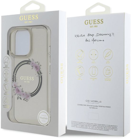 Guess GUHMP16LHFWFCK iPhone 16 Pro 6,3" noir/noir coque rigide IML Flowers Wreath MagSafe