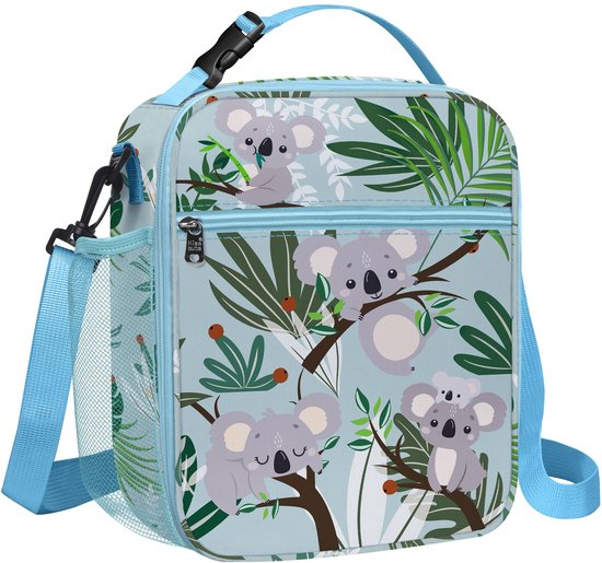 Petit sac à déjeuner isotherme pour enfants, filles et garçons, grand sac à déjeuner portable pour pique-nique, écoles, sac isotherme léger avec porte-bouteille, anti-fuite, sangle de sac, koalas verts