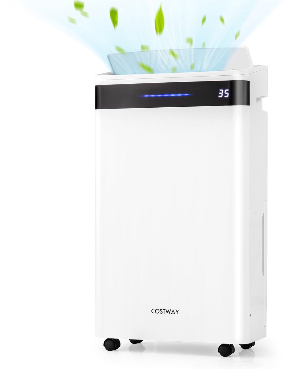 COSTWAY Luchtontvochtiger 28,5L in 24h, grootte van de ruimte ca. 35m², met 4 modi en 3-kleurig display, 24-uurs timer, elektrische ontvochtiger, 5,5 l watertank, automatische/handmatige ontwatering