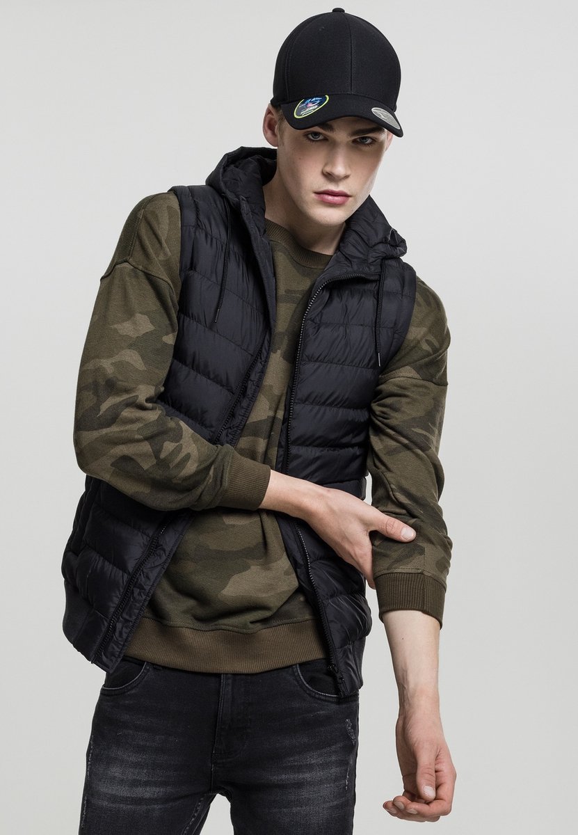 Urban Classics Small Bubble Hooded Mouwloos jacket Bodywarmer S Zwart