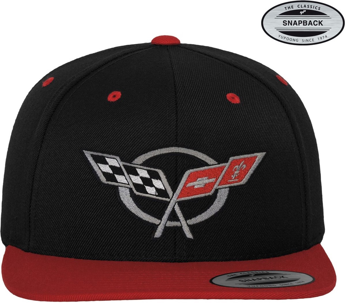 Corvette Cap C5 Flags Premium Snapback Cap GM-91-CORV9902-CB63 BlackRed