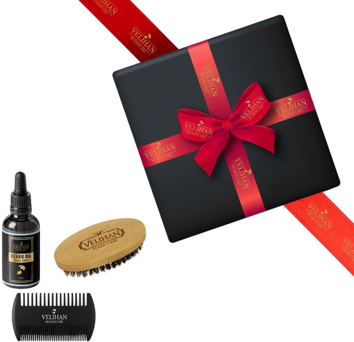 Velihan Beardcare - Baardverzorging Trio Pack Baardolie Clary Sage 30ml, Baardborstel en Baardkam - Cadeau voor mannen - Vaderdag Cadeau - Cadeau voor hem - Cadeau voor Kerst - Valentijdsdag mannen - Giftset mannen - Cadeauset verjaardag
