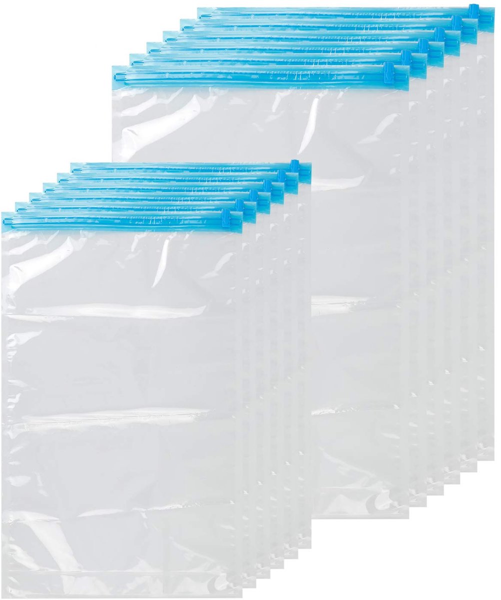 12 Reiscompressiezakken voor kleding - Handrol Herbruikbaar Ruimtebesparend - 2 maten (6 stuks 70x50 cm + 6 stuks 50x35 cm)