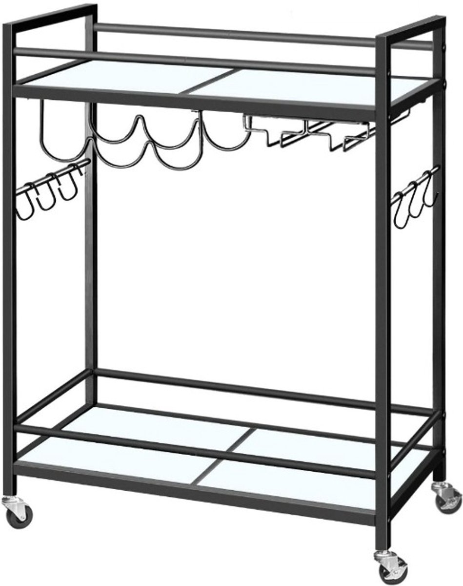 Hoppa! - Serveerwagen - Metalen Barwagen - Zwart - 60x33x83 cm