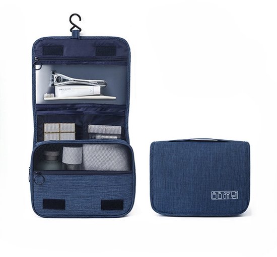 1 stuk toilettas, opvouwbare grote reistoilettas voor mannen en vrouwen, multifunctionele waterdichte cosmetische tas reisorganizer met haken, 23 * 19 cm,Marineblauw
