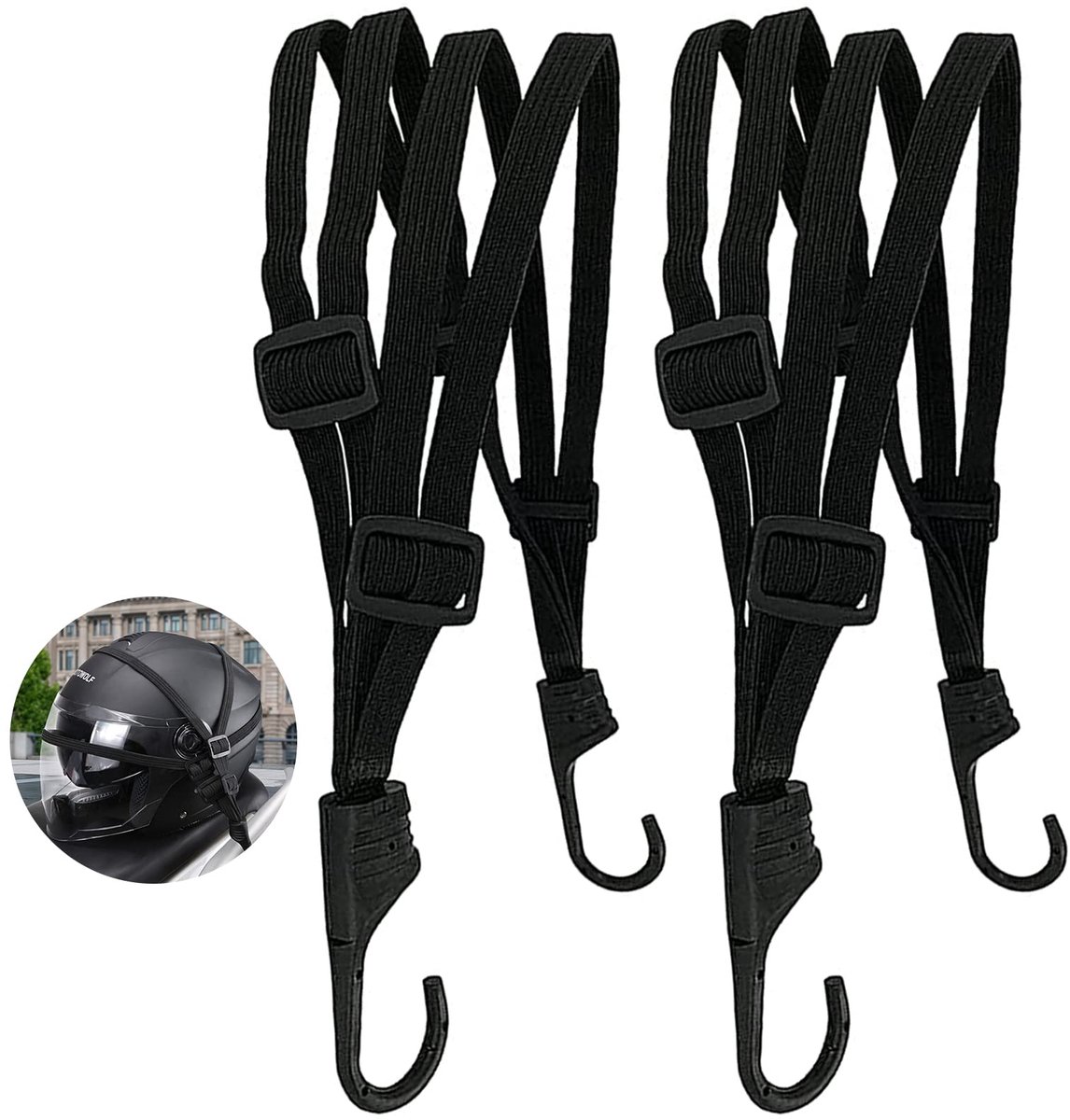 Fiets Bagagespanner - Elastisch & Verstelbaar met Haken - Voor het Bevestigen van Helm, Bagage & Schoudertas op Motor - 2 stuks
