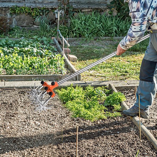 Roterende cultivator Tuinroterende cultivator Verstelbare roestvrijstalen paal Handmatige cultivator Voor het mengen of opnieuw inzaaien van grond Gazoncultivator Totale lengte 57 inch van Merkloos	 — afbeelding 5