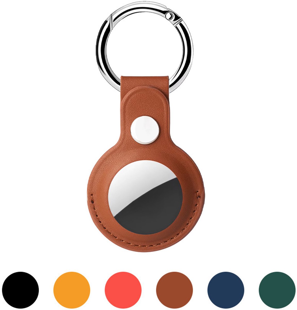 JUALL Sleutelhanger Geschikt voor Apple AirTag - PU Leren Hoesje & Houder - Bruin