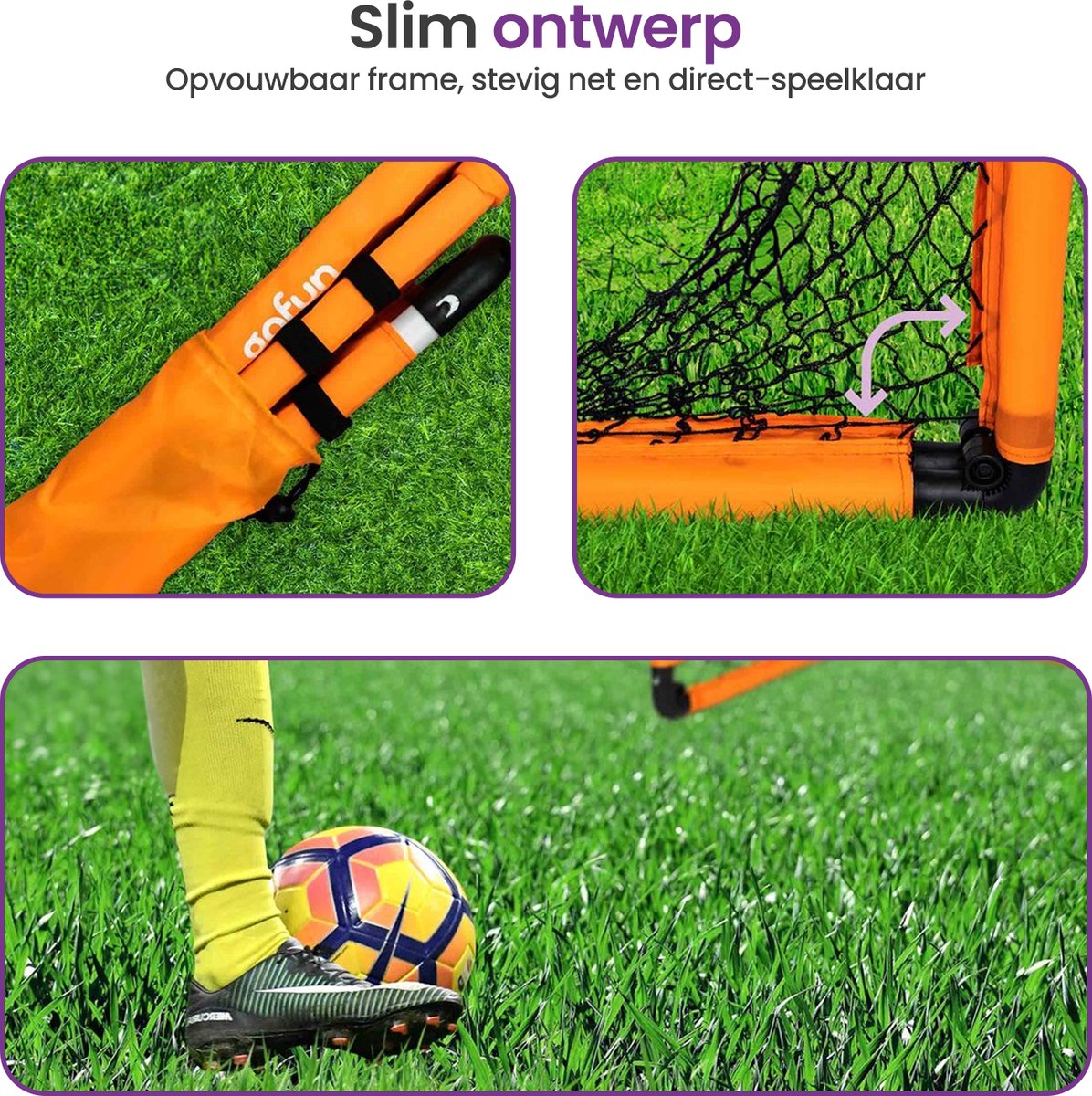 Gofun Voetbaldoel set van 2 – Voetbaldoeltjes – Voetbalgoal – Voetbalgoals voor kinderen – Opvouwbaar – 90 x 60 x 60 cm – Zwart/Oranje — afbeelding 5