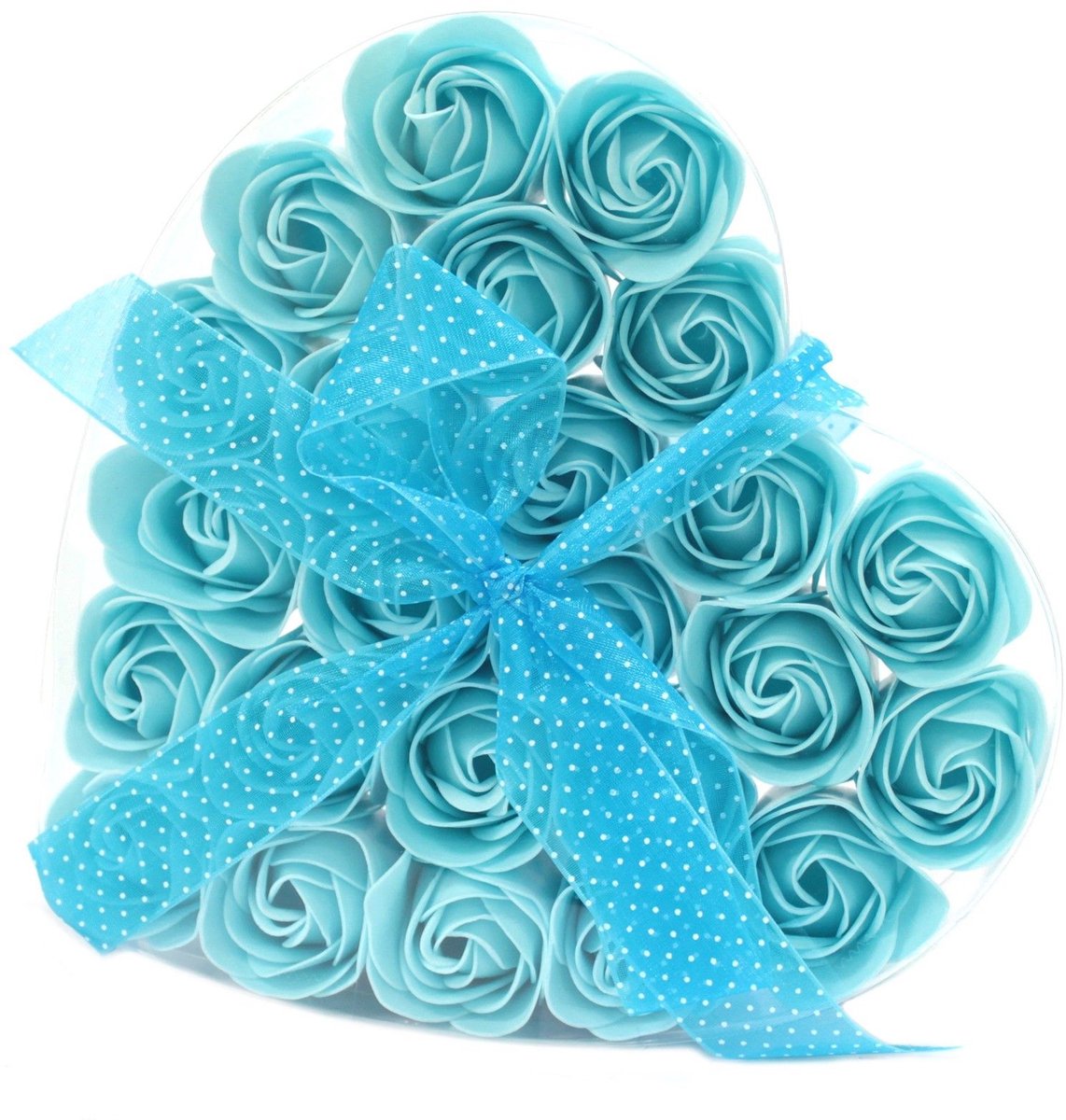 Zeep Bloemen - Blauwe Rozen - 24 stuks - Hartvormige Cadeauverpakking