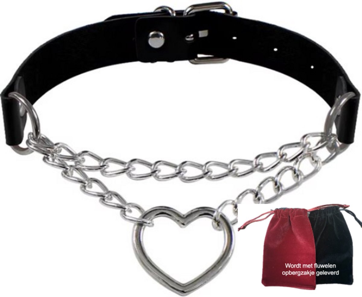 Choker ketting hart – Gothic PU-leer Halsketting – Verstelbaar – Geschikt voor 40 cm hals