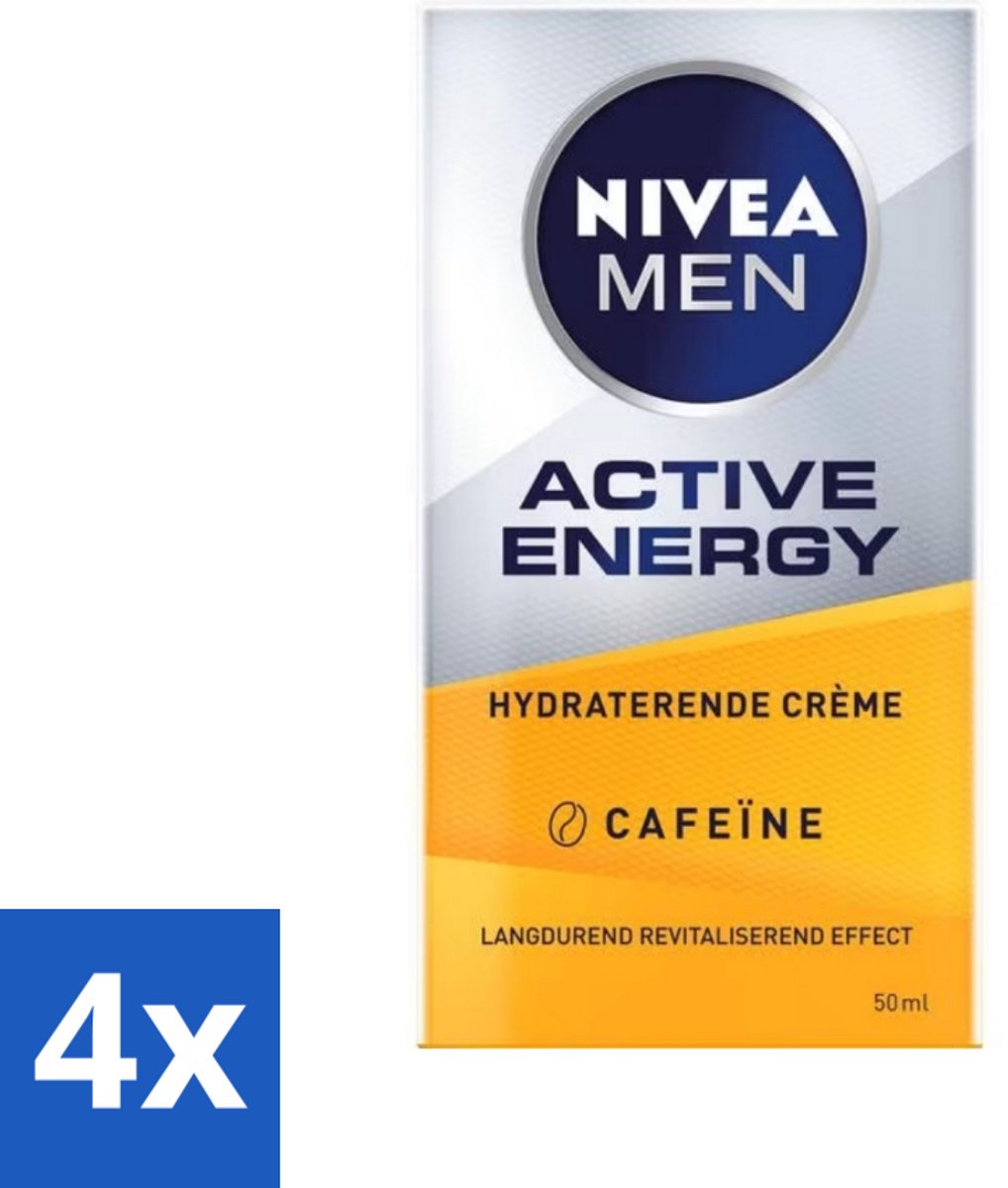 NIVEA MEN - Active Energy - Gezichtscrème met Cafeïne - 50 ml - Voordeelverpakking - 4 stuks