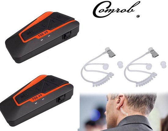 2 STUKS - t9S-V4-sec scheidsrechter/fiets headset intercom communicatie systeem met security inear headset multifunctioneel waterdichte met een bereik van max 1500 meter