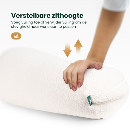 MindBaas - Yoga Bolster - Eco - Teddy - Wit - Dubbel Gestikt - 60 x 20 cm (lengte x diameter) - Yoga Kussen van MindBaas — afbeelding 4